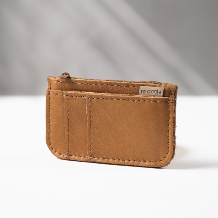Leather Slim Wallet with Zip (Customizable Card Holder) - Caramel - 4