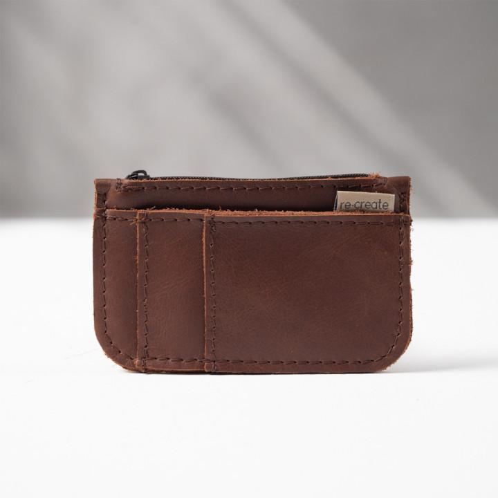 Leather Slim Wallet with Zip (Customizable Card Holder) - Tobacco - 1