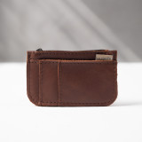 Leather Slim Wallet with Zip (Customizable Card Holder) - Tobacco - 1
