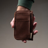 Leather Slim Wallet with Zip (Customizable Card Holder) - Tobacco - 2