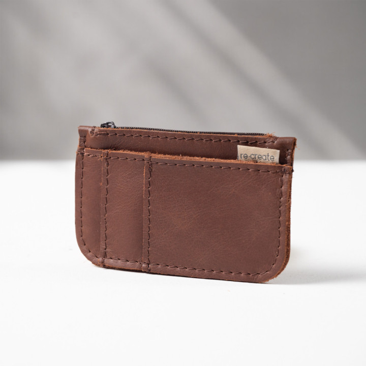 Leather Slim Wallet with Zip (Customizable Card Holder) - Tobacco - 4