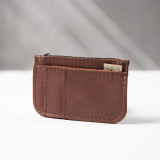 Leather Slim Wallet with Zip (Customizable Card Holder) - Tobacco - 4