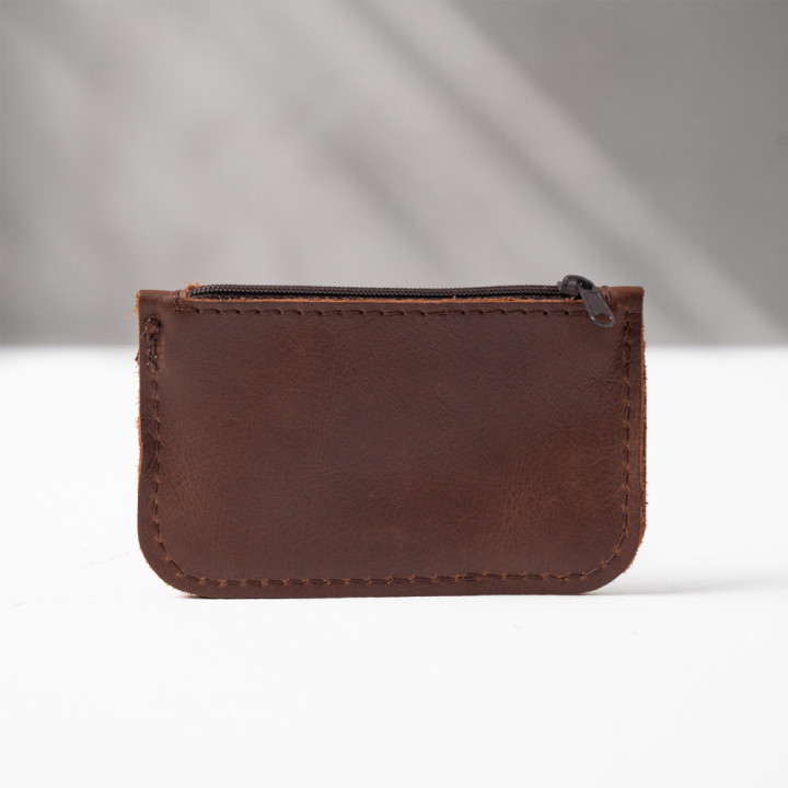 Leather Slim Wallet with Zip (Customizable Card Holder) - Tobacco - 5