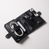 Leather Cable & Tech Organiser (Electronic Travel Pouch) - Black - 2