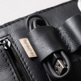 Leather Cable & Tech Organiser (Electronic Travel Pouch) - Black - 3