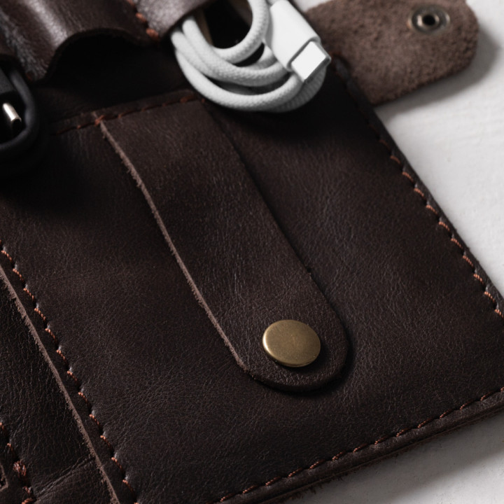 Leather Cable & Tech Organiser (Electronic Travel Pouch) - Brown - 3