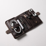 Leather Cable & Tech Organiser (Electronic Travel Pouch) - Brown - 4