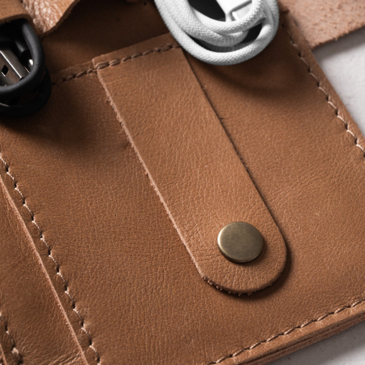 Leather Cable & Tech Organiser (Electronic Travel Pouch) - Caramel - 5