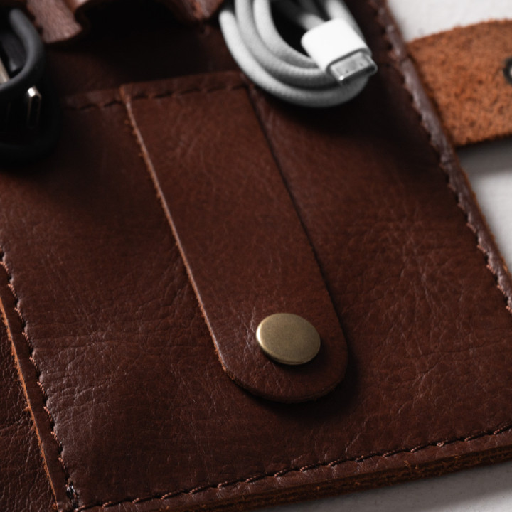 Leather Cable & Tech Organiser (Electronic Travel Pouch) - Tobacco - 4