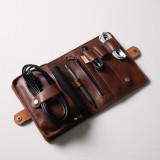 Leather Cable & Tech Organiser (Electronic Travel Pouch) - Tobacco - 8