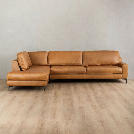 Tulbagh Leather Corner Couch with XL Daybed Left - Ginger