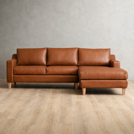 Douglas Leather Corner Couch with Daybed Right - Butterscotch - 1