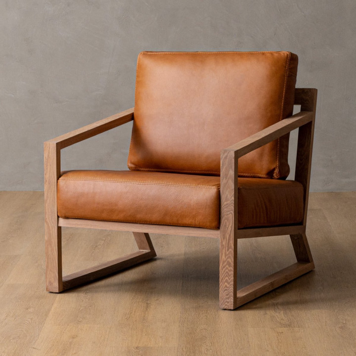 Clarens Leather Armchair - Oak - Ginger - 1