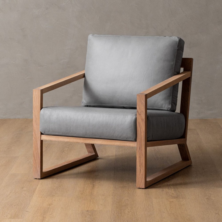 Clarens Leather Armchair - Oak - Grey - 1