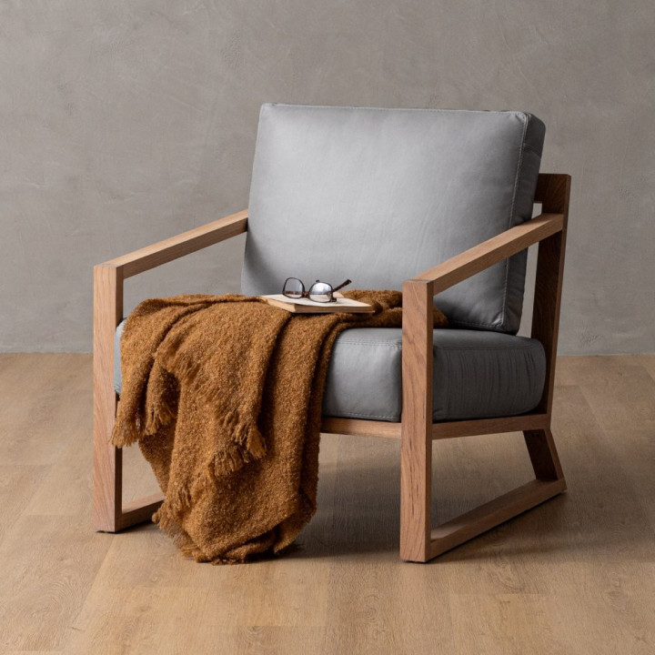 Clarens Leather Armchair - Oak - Grey - 2