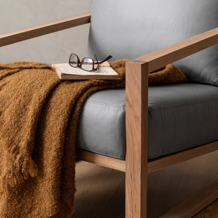 Clarens Leather Armchair - Oak - Grey - 3