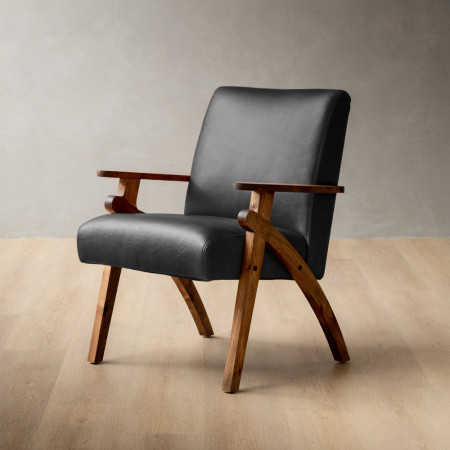 Gariep Leather Armchair - Blackwood - Black