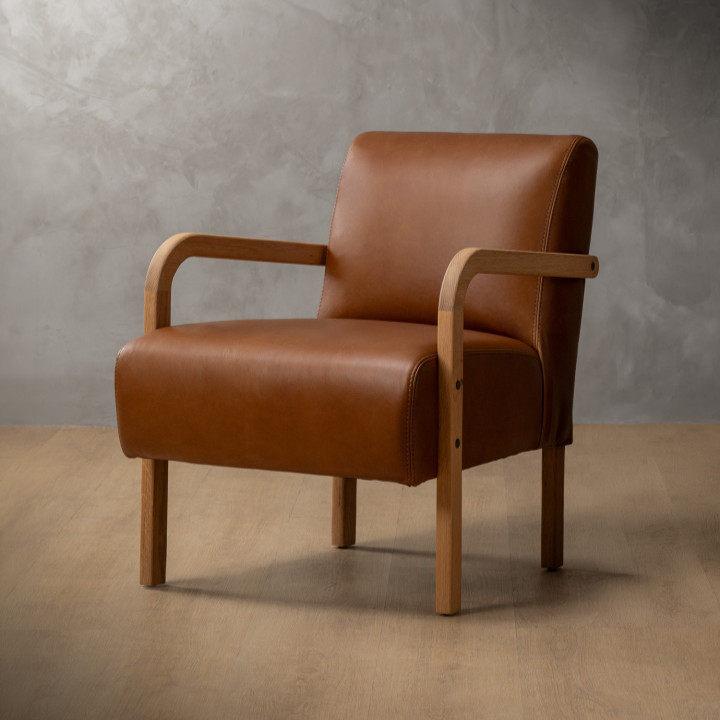 Palmiet Leather Armchair - Oak - Butterscotch - 1