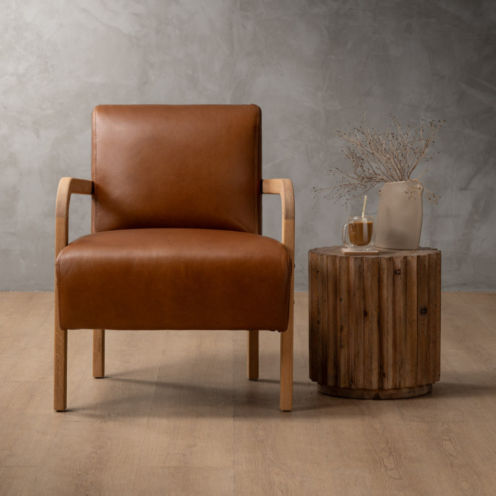 Palmiet Leather Armchair - Oak - Butterscotch - 2