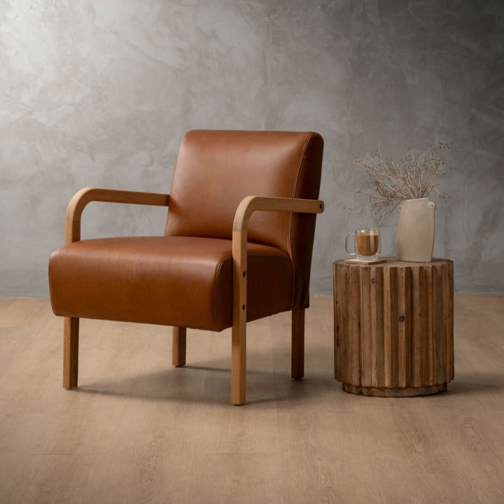 Palmiet Leather Armchair - Oak - Butterscotch - 3