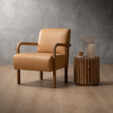 Palmiet Leather Armchair - Oak - Desert - 3