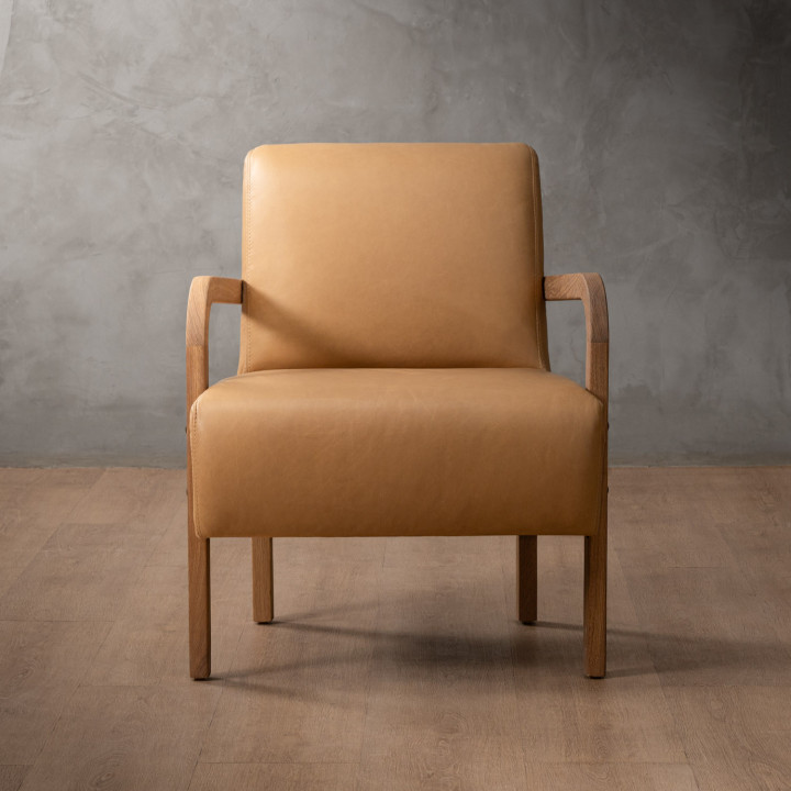 Palmiet Leather Armchair - Oak - Desert - 4