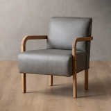 Palmiet Leather Armchair - Oak - Pepper - 1