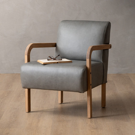 Palmiet Leather Armchair - Oak - Pepper