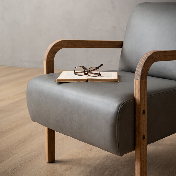 Palmiet Leather Armchair - Oak - Pepper - 3