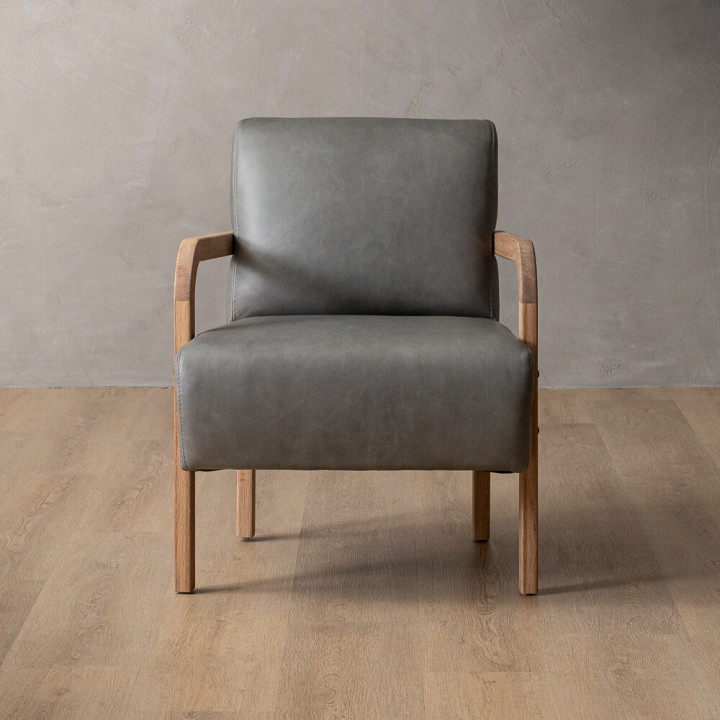Palmiet Leather Armchair - Oak - Pepper - 5
