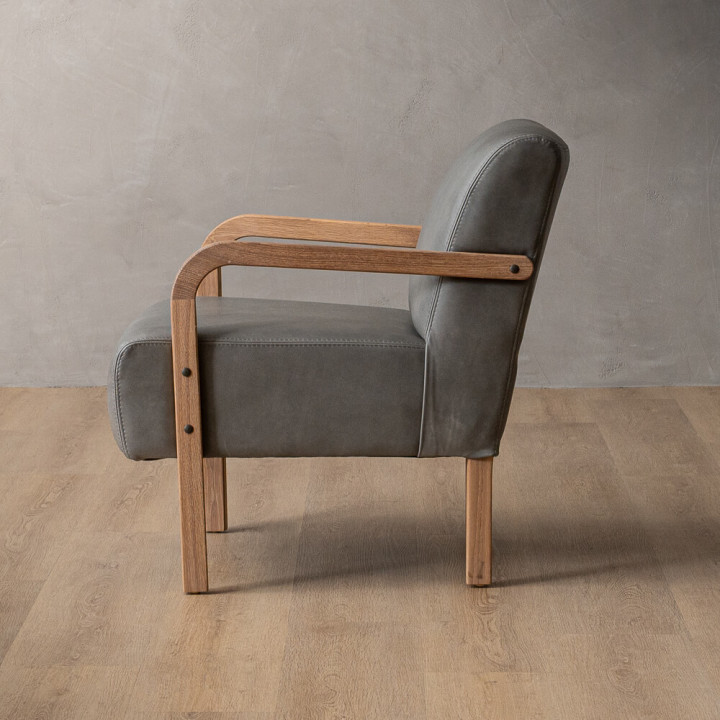 Palmiet Leather Armchair - Oak - Pepper - 6