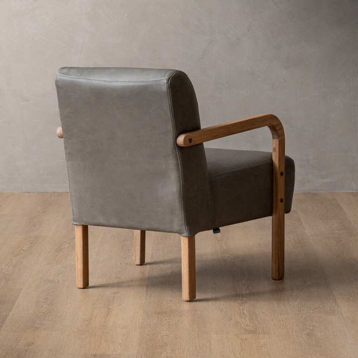 Palmiet Leather Armchair - Oak - Pepper - 7