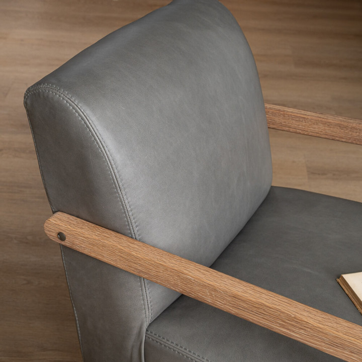 Palmiet Leather Armchair - Oak - Pepper - 8