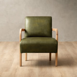 Palmiet Leather Armchair - Oak - Olive - 3