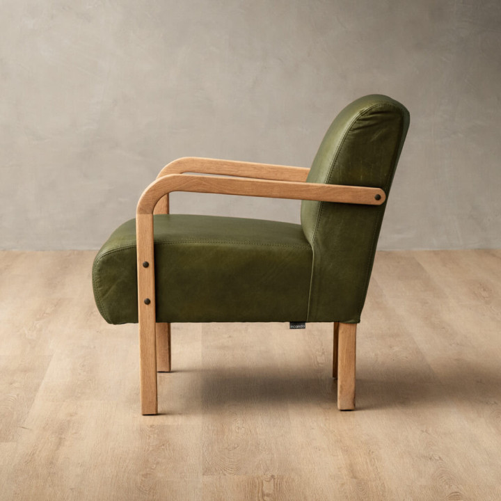 Palmiet Leather Armchair - Oak - Olive - 4