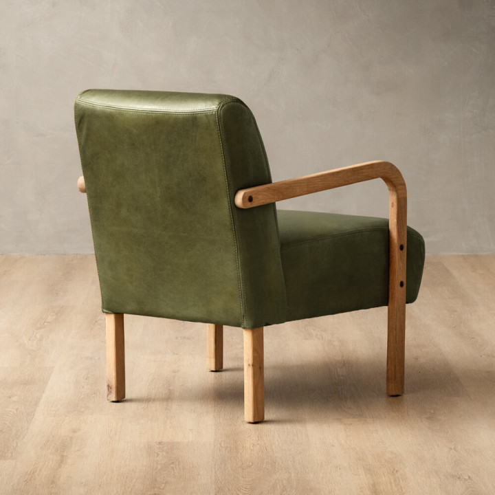 Palmiet Leather Armchair - Oak - Olive - 5
