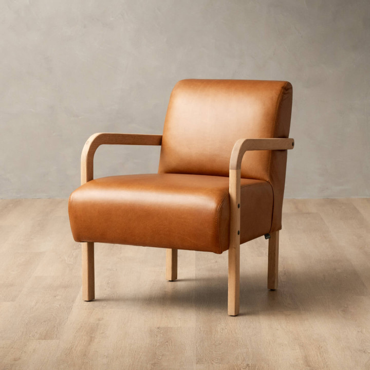 Palmiet Leather Armchair - Oak - Ginger - 1