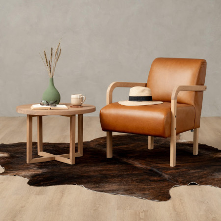 Palmiet Leather Armchair - Oak - Ginger