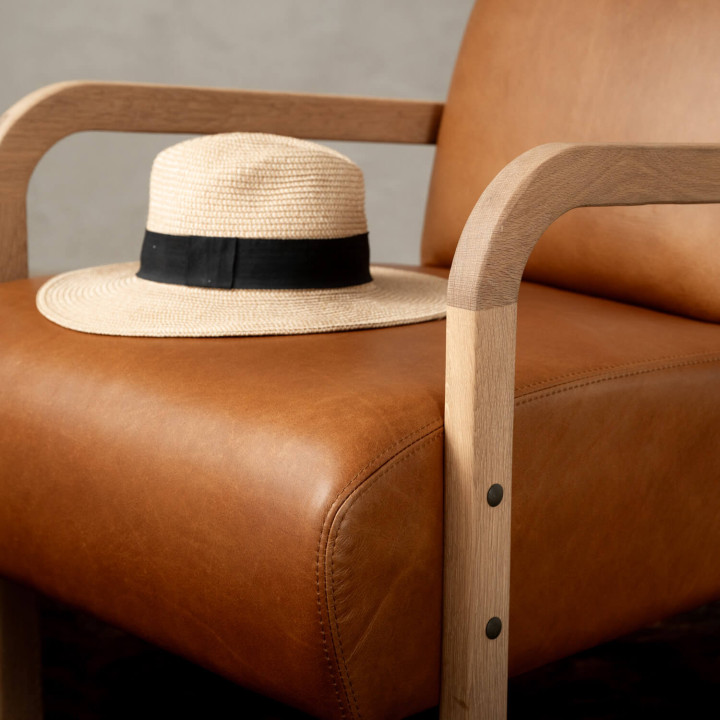 Palmiet Leather Armchair - Oak - Ginger - 4