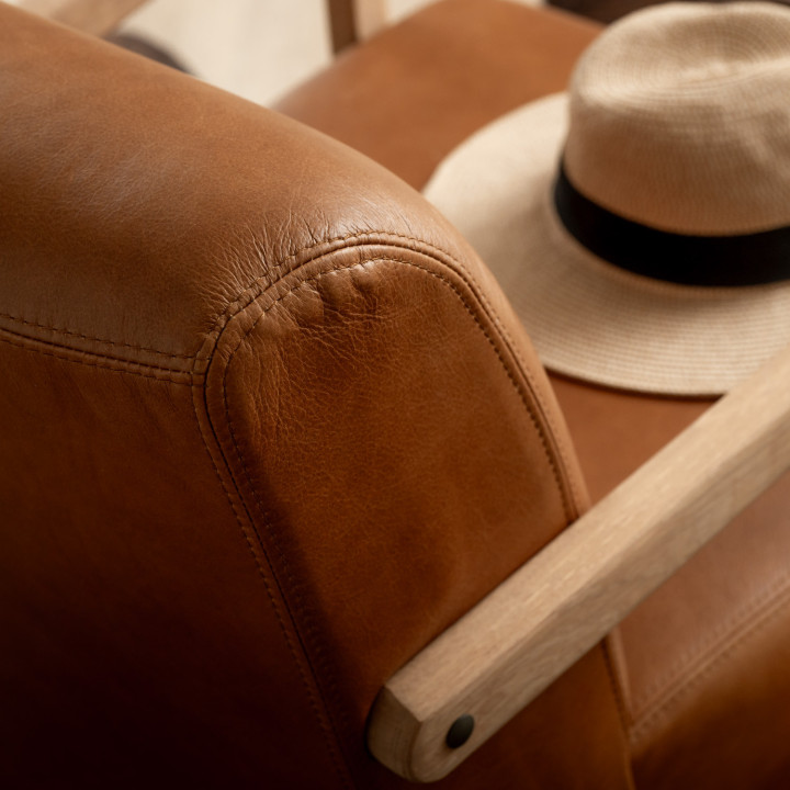 Palmiet Leather Armchair - Oak - Ginger - 5