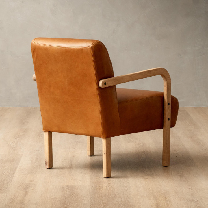 Palmiet Leather Armchair - Oak - Ginger - 6