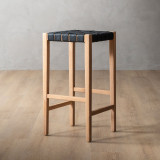 Cederberg Tall Leather Bar Stool - Oak - Black - 1