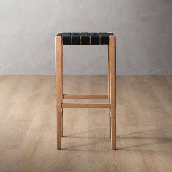 Cederberg Tall Leather Bar Stool - Oak - Black - 2