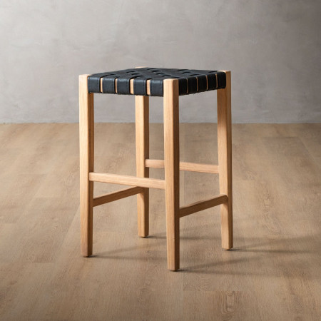 Cederberg Leather Counter Bar Stool - Oak - Black - 1