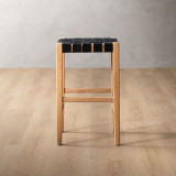 Cederberg Leather Counter Bar Stool - Oak - Black - 2