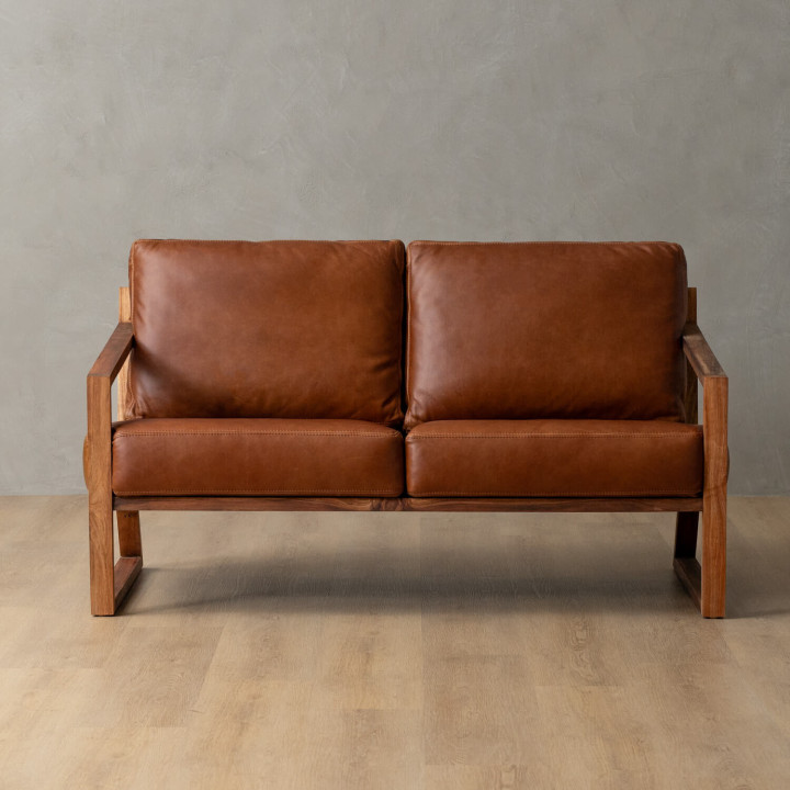 Clarens 2-Seater Leather Couch - Blackwood - Butterscotch - 1