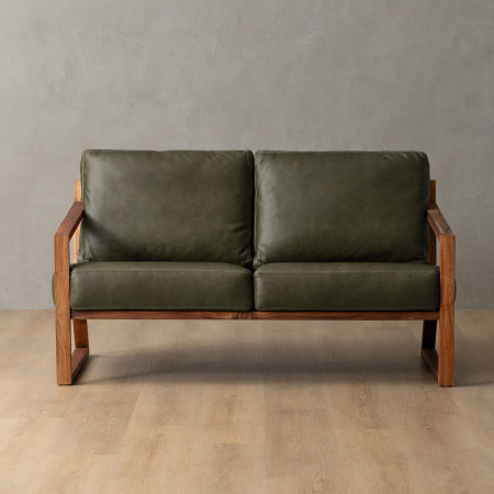 Clarens 2-Seater Leather Couch - Blackwood - Olive - 1