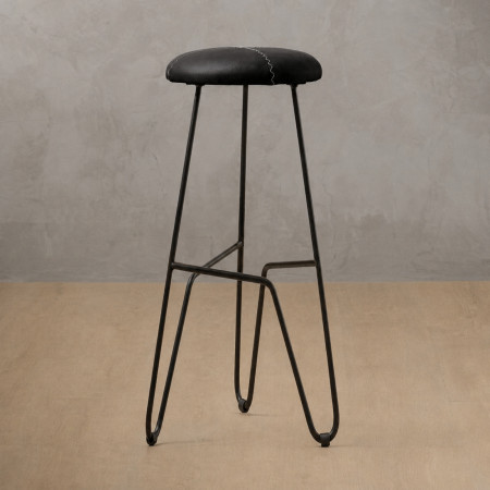 Delaire Tall Leather Bar Stool - Black - 1