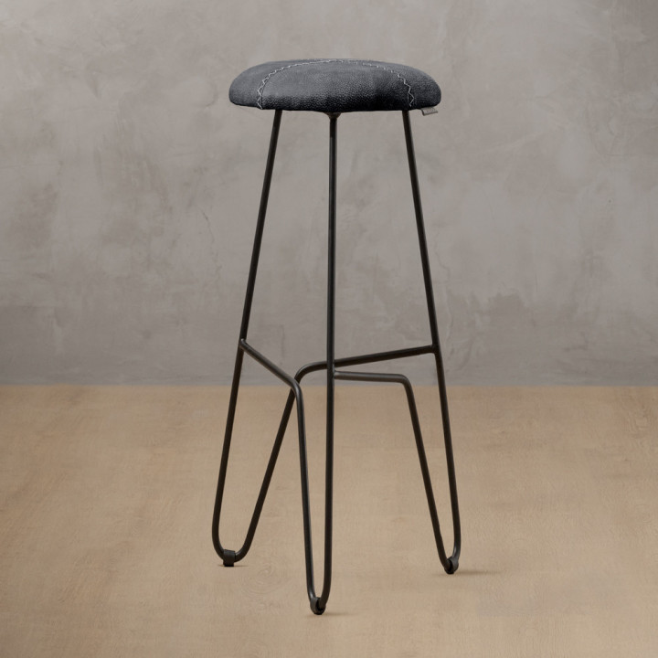 Delaire Tall Leather Bar Stool - Black - 2
