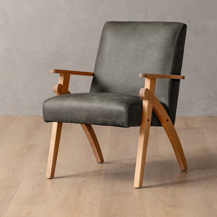 Gariep Leather Armchair - Oak - Charcoal - 1